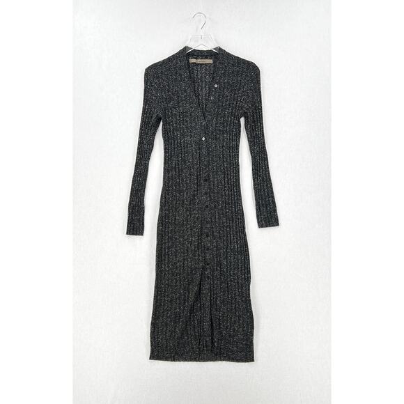 ENZA COSTA Lurex Rib Long Sleeve Cardigan Midi Dress Womens Medium Black Silver - Picture 5 of 15